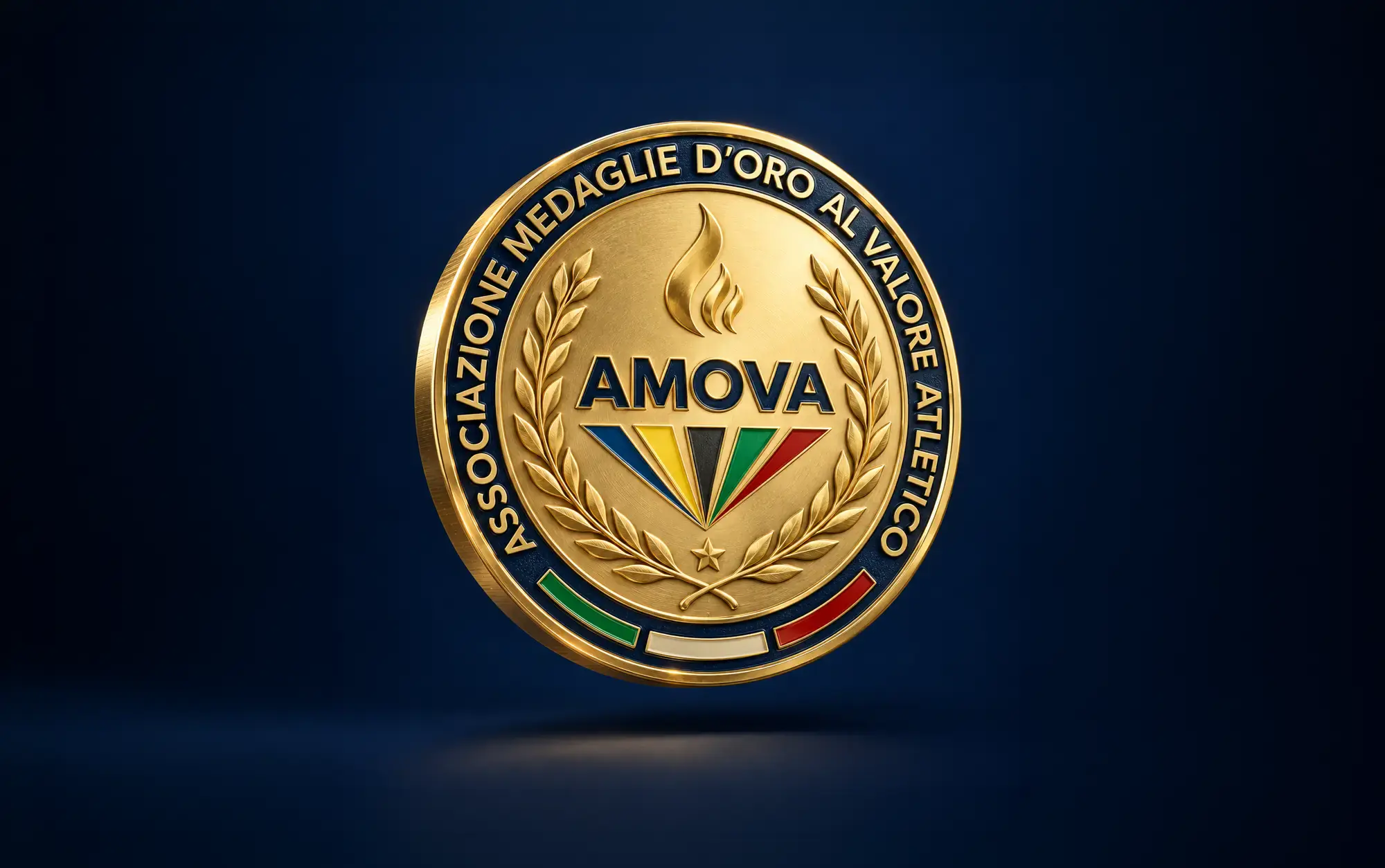 La medaglia d'oro dell'Associazione Medaglie d'Oro al Valore Atletico (AMOVA) su fondo blu