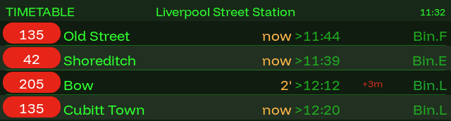 ScryBar: il tabellone delle prossime partenze da Liverpool Street
