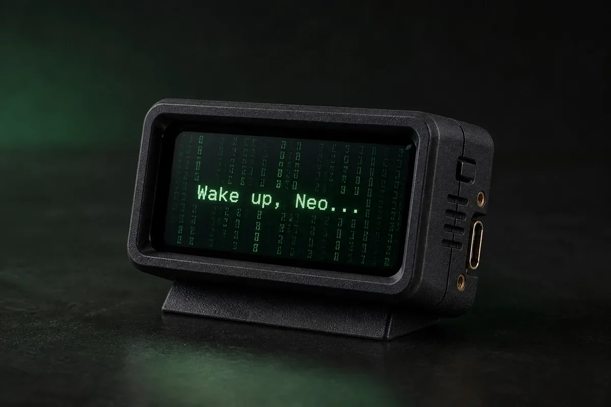 Wake Up, Neo: il piccolo monitor scrive “Wake up, Neo...” in verde su nero