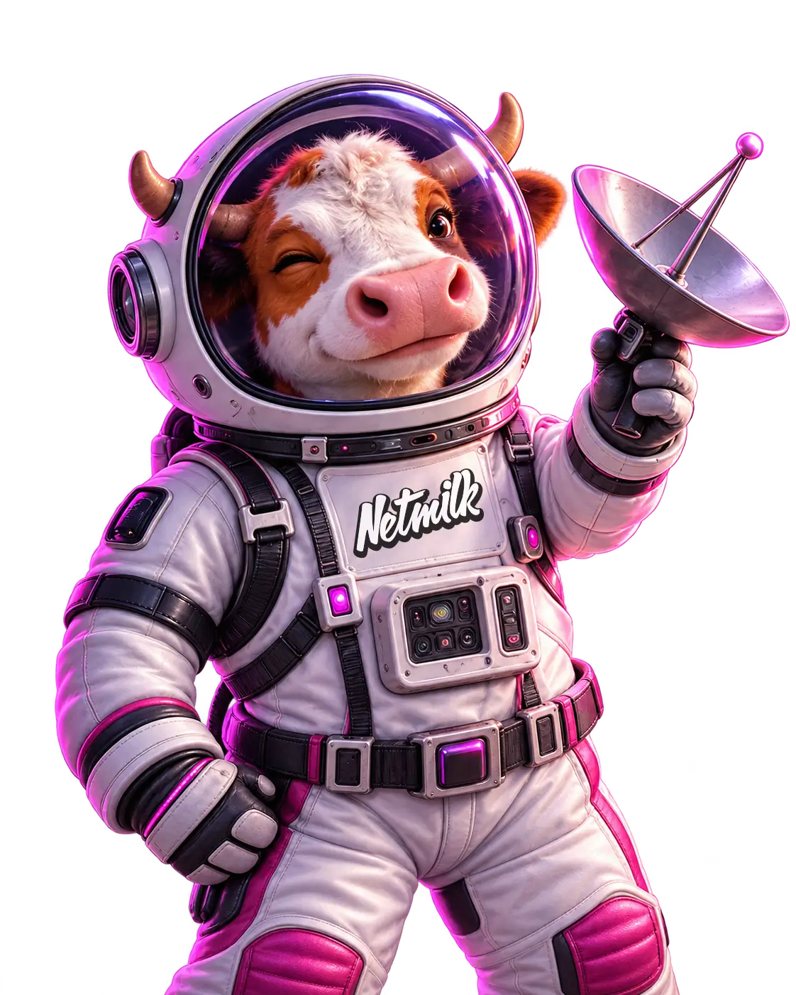La mucca astronauta di Netmilk Studio che trasmette un segnale dallo spazio